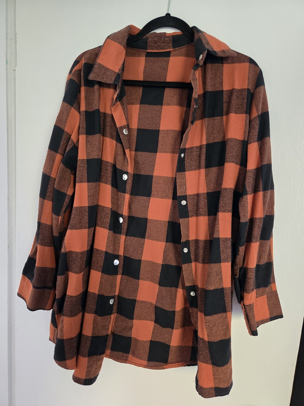 Men's Orange and Black Check Flannel Shirt